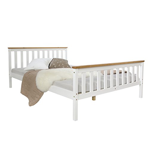 Homestyle4u 1843, łóżko drewniane 140 x 200 cm, białe, podwójne łóżko ze...