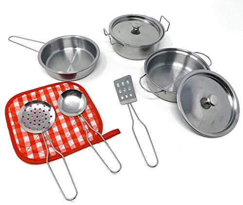 Brigamo Metalowy zestaw naczyń kuchennych dla dzieci, naczynia metalowe,...