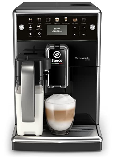 Saeco PicoBaristo Deluxe SM5570/10 w pełni automatyczny ekspres do kawy, 12 specjałów do kawy (zintegrowany system mleka, wyświetlacz LED), kolor czarny