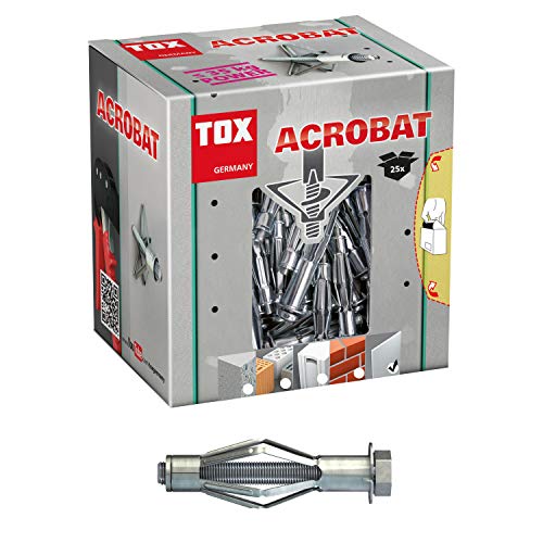 TOX Metall-Hohlraumdübel Acrobat M8 x 55 mm verzinkt, für Befestigungen in Gipskartonplatten, 25 Stück, 035101171