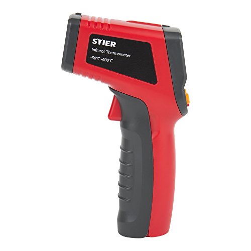 STIER Infrarot-Thermometer, Messbereich -50 °C - 600 °C, 2x 1,5 V AAA Batterien, mit Displaybeleuchtung, Laser-Thermometer, berührungslos, Temperatur messen