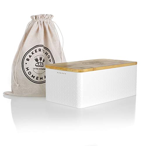 Pojemnik na chleb LARS NYSØM I metalowe pudełko na chleb z lnianym workiem na chleb zapewniający długotrwałą świeżość I pudełko na lunch z ...