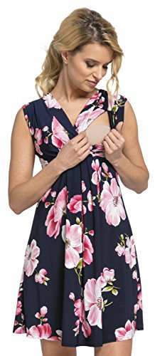 Zeta Ville - Damska sukienka do karmienia Dyskretna sukienka do karmienia piersią Kobiety w ciąży - 808c (granatowy z kwiatami, EU 40, L)