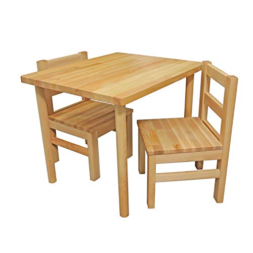 Bubema Kindersitzgruppe massiv, Tisch, Stuhl oder auch als Set in 2 Farben Farbe Natur, Größe Tisch + Zwei...