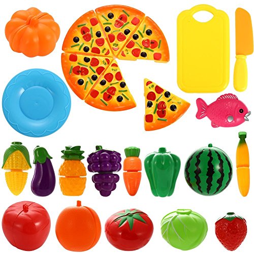 NIWWIN 24 szt. Zestaw do gier dla dzieci do cięcia plastiku Pizza z owocami i warzywami udawaj zestaw do zabawy