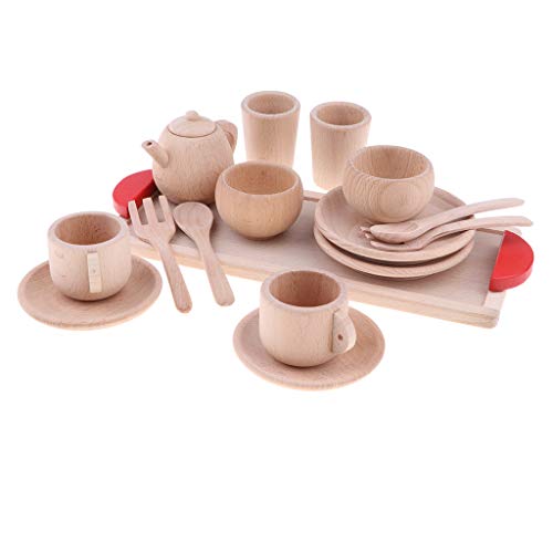 B Blesiya 16 Stück Kleine Küchenspielzeug Teeservice Küchengeschirr aus Holz, Kinder Rollenspielzeug, 1...