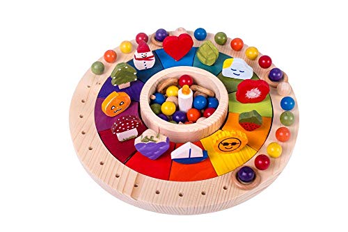 Drewniany okrąg z kalendarza Waldorf, roczny okrąg Montessori, roczny kalendarz z cyframi 33 cm
