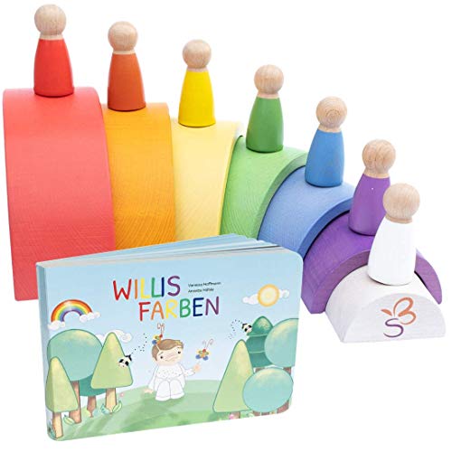 Drewniany zestaw do zabawy w tęczy SCHMETTERLINE® dla dzieci od 3 lat - zabawki Montessori z drewnianymi figurkami i ...