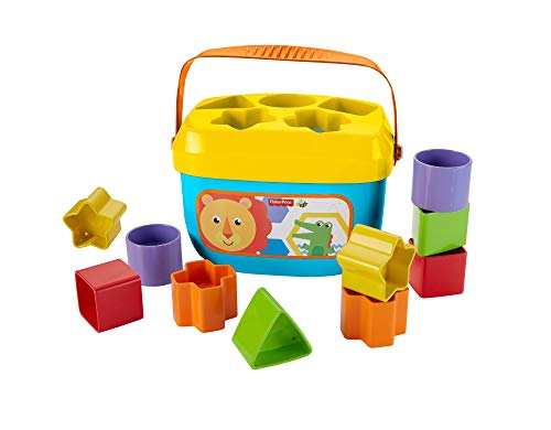 Fisher-Price FFC84 - Babys Erste Bausteine Baby Spielzeug Formensortierspiel mit Spielwürfeln und Eimer zum...