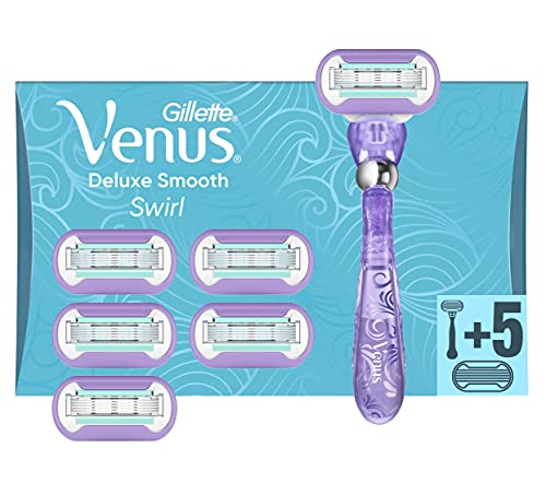 Gillette Venus Deluxe Smooth Swirl Rasierer Damen, Damenrasierer mit 6 Rasierklingen, 5 haltbare Klingen für...