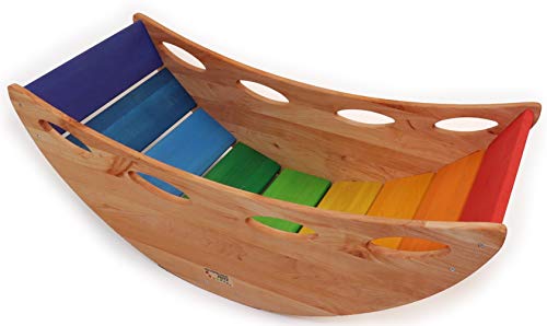 Kolorowa huśtawka dziecięca 8070 - mostek dla malucha - drewno - huśtawka dla dzieci
