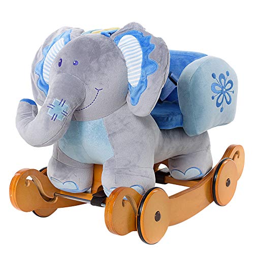 labebe Baby Schaukelpferd Holz mit Räder, 2-in-1 Schaukeltier Elefant, Schaukelpferd Blau für Baby 1-3 Jahre...