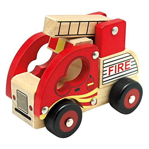 Bino drewniany samochód strażacki drewniana zabawka wóz strażacki zabawka dla dzieci od 12 miesięcy (rozkładana drabina, ...
