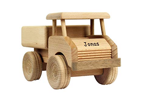 Geschenkissimo Holz-LKW für Kinder - Spielzeug Lastwagen mit Namen - Gravur - Massives Holzspielzeug, robust...