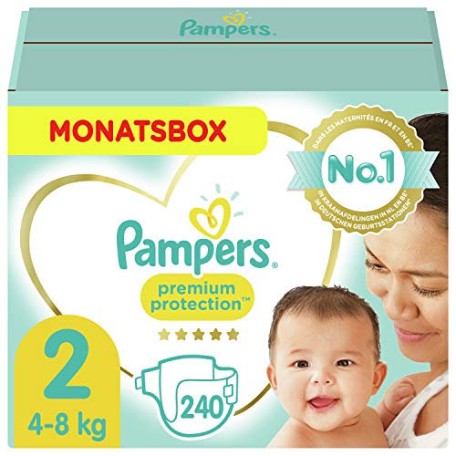 Pieluszki dziecięce Pampers rozmiar 2 (4-8kg) Premium Protection, 240 sztuk, MONTH BOX, Pampers najdelikatniejszy komfort ...