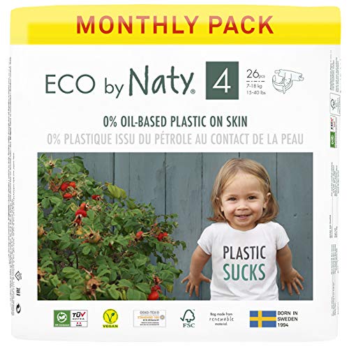 Eco by Naty, Größe 4, 156 Windeln, 7–18 kg, MONATSVORRAT, pflanzliche Premium-Bio‑Windeln mit 0% Plastik...