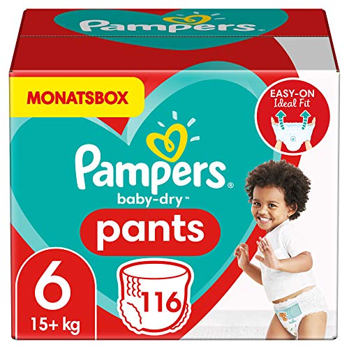Pampers rozmiar 6 Baby Dry Diapers Pants, 116 sztuk, MONTH BOX, do oddychającej suchości (15 + kg)