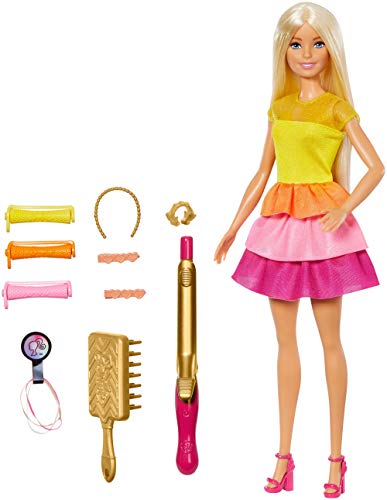Barbie GBK24 - Locken Style Puppe (blond) mit Lockenstab und Zubehör, Puppen Spielzeug ab 5 Jahren