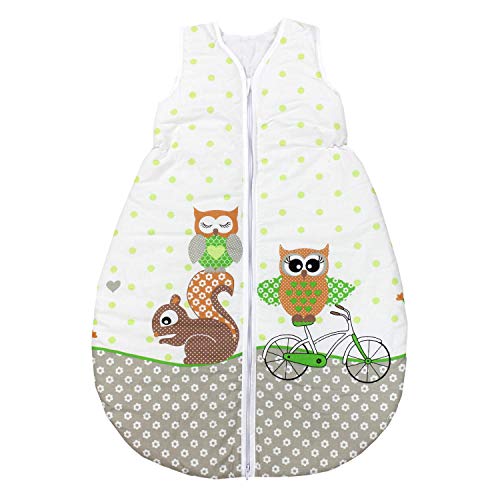 TupTam Unisex Baby Schlafsack ohne Ärmel Wattiert, Farbe: Eulen 2 Grün, Größe: 80-86