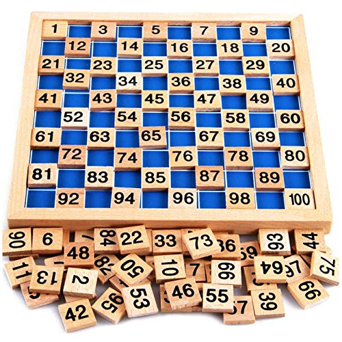 Montessori Mathematik Puzzle Spielzeug aus Holz zum Zahlen Lernen mit Zahlenfeldern und Ziffern, Bunt / Natur...
