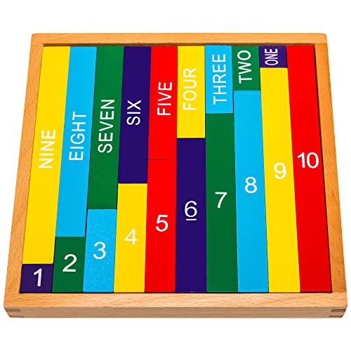 Natureich Zehnertafel Montessori Mathematik Spielzeug aus Holz zum Zahlen 1-10 Lernen mit Zahlenbalken Schrift...