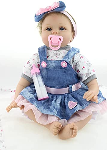 ZIYIUI Reborn Baby Mädchen 22zoll/55cm Babypuppen Reborn Girl Toddler Silikon Puppen Baby Im Jeansrock...