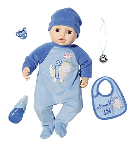 Zapf Creation 702482 Baby Annabell Puppe Alexander mit lebensechten Funktionen und Zubehör 43 cm, blau,...