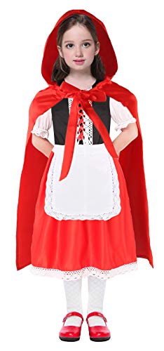 Seawhisper Rotkäppchen Kostüm Mädchen Faschings-kostüme Halloween Kostüm Kinder mit Umhang Kleider 122...