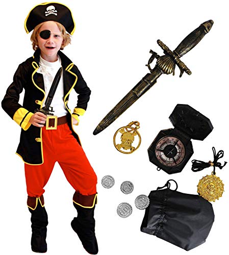 Tacobear Pirate Costume Dzieci z pirackimi akcesoriami Pirate Eye Patch Sztylet Kompas Torebka Kolczyk Złoty ...