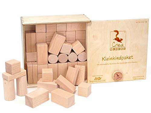 CreaBLOCKS Holzbausteine Kleinkindpaket 54 unbehandelte Bauklötze für Kleinkinder ab 6 Monaten (in der...