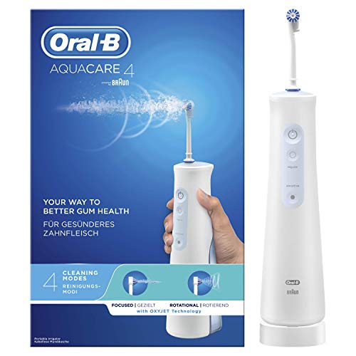 Przenośny irygator dentystyczny Oral-B Aquacare z technologią Oxyjet i 4 trybami czyszczenia — biały