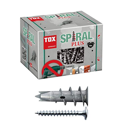 TOX Gipskartondübel Spiral Plus 37-2 mit Linsenkopfschraube 4,5 x 35 mm, für einlagige und doppelbeplankte Gipskartonplatten, 50 Stück